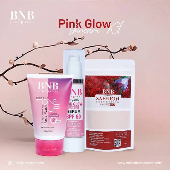 3pc Bnb Pink Glow Kit ( Toneup Facewash + Saffron Mask + Pink Glow Sunscreen)