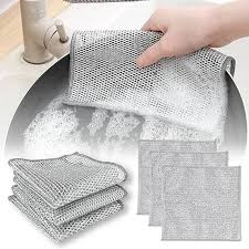 Pack of 4 Kitchen Steel Mesh Wire Dish Washer Cleaning Cloth